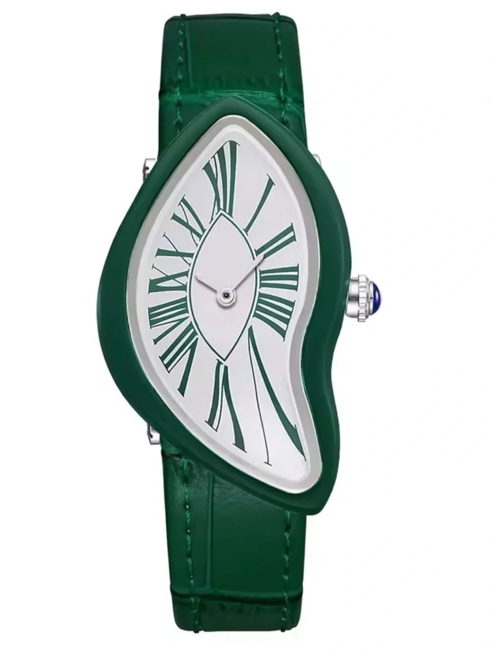 Green Sculpted Dial Leather Strap Watch - Men Accessories